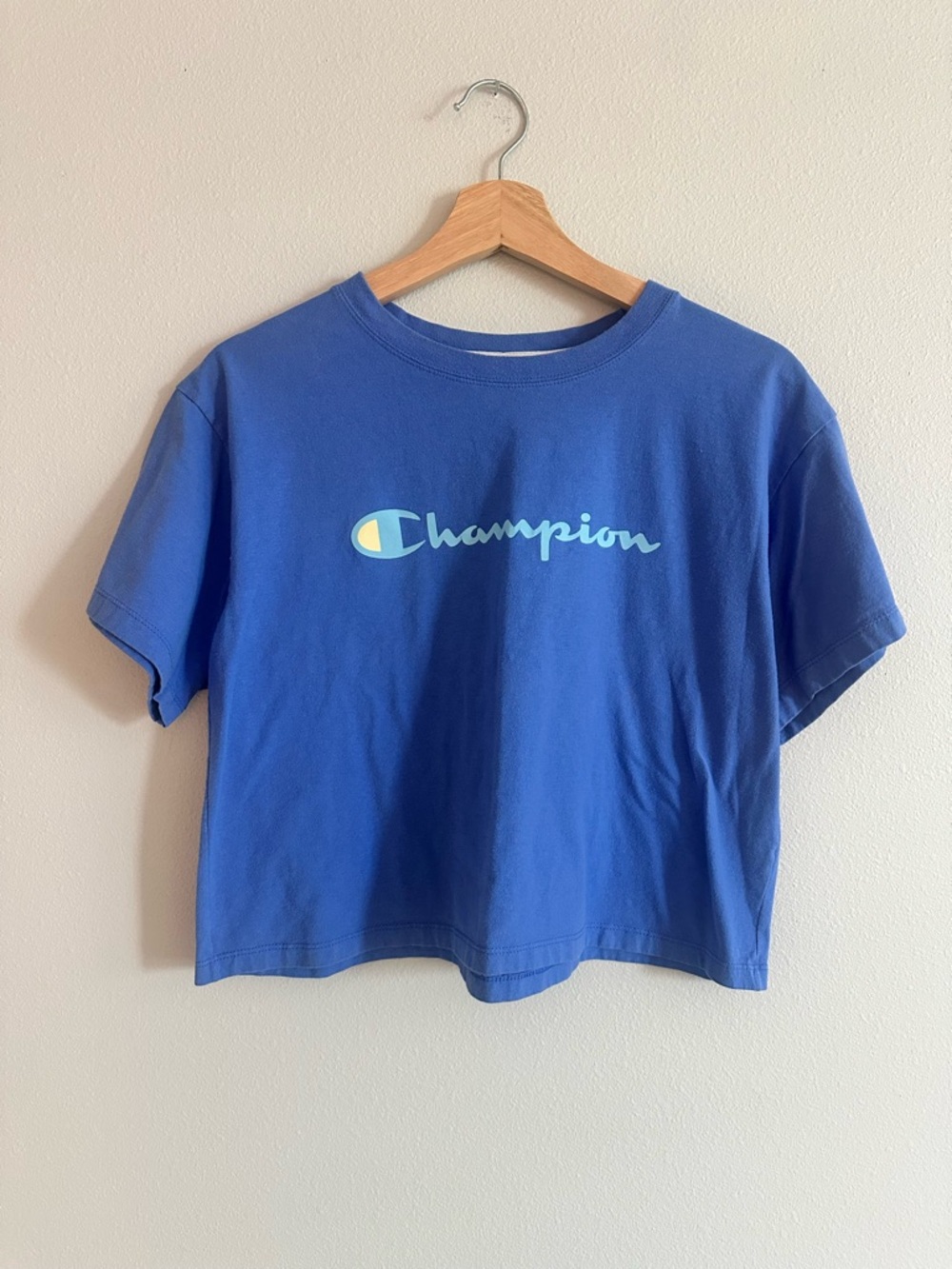 Champion Blue Crewneck Tee with Script Neckband